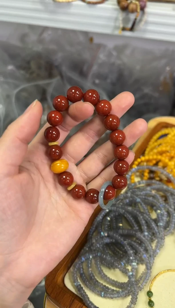 【闪购商品】玛瑙/玉髓手链未镶嵌柿子红蜜蜡隔珠款手串[3891]
