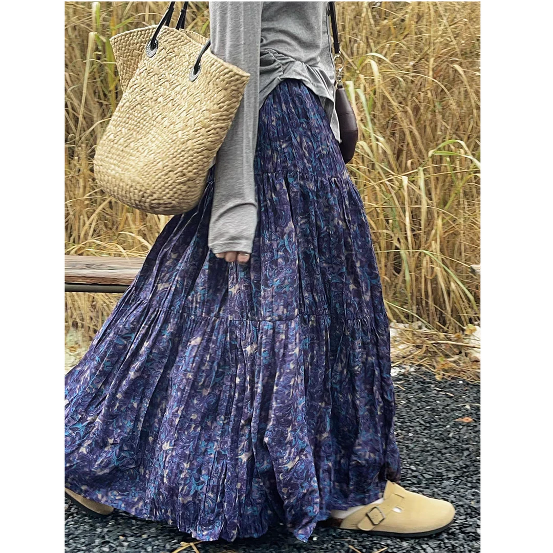 大码法式减龄碎花半身裙新款春秋胖MM遮肚显瘦裙子小清新a字裙女