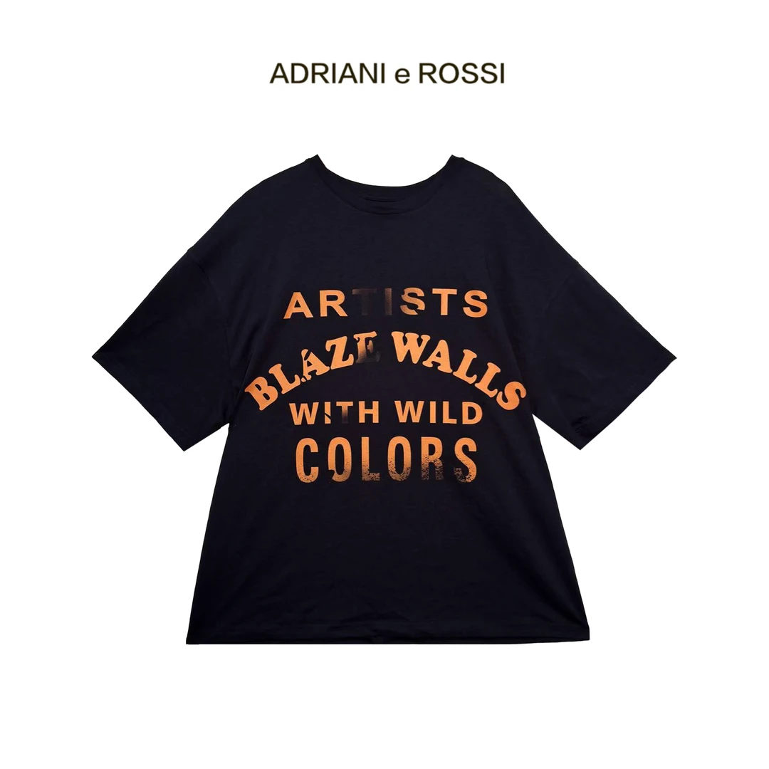 ADRIANI e ROSSI2025春夏新款—藏青雪花棉印花短袖