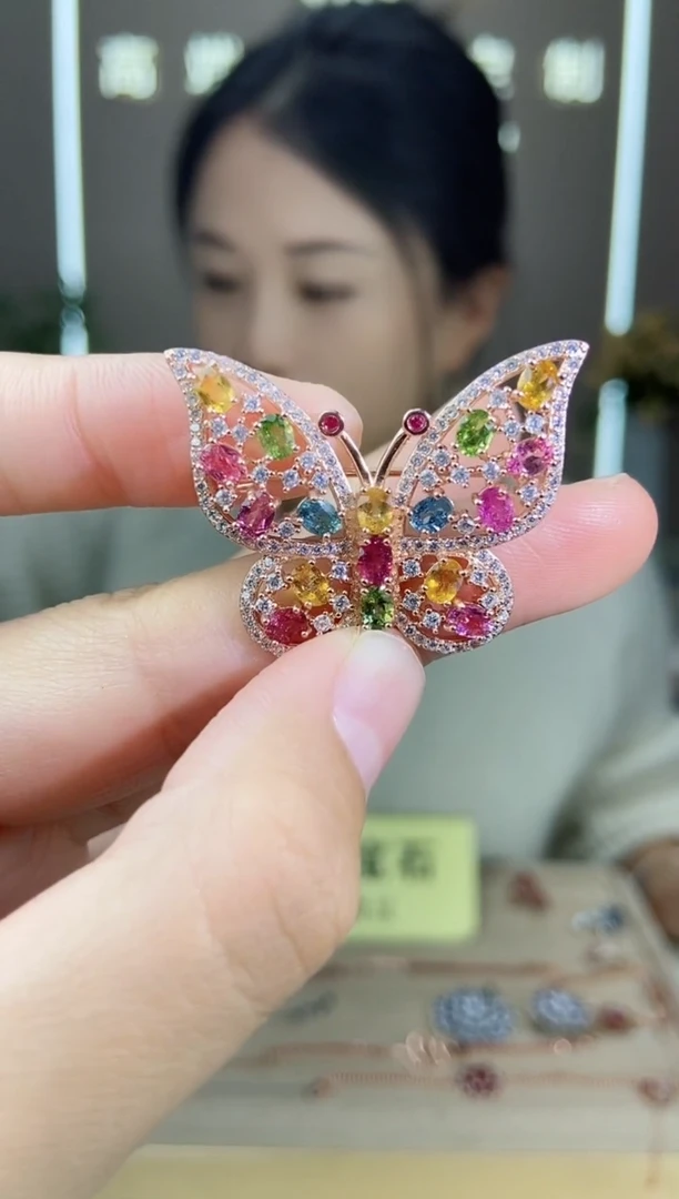 【闪购商品】碧玺胸针银S925镶嵌胸针