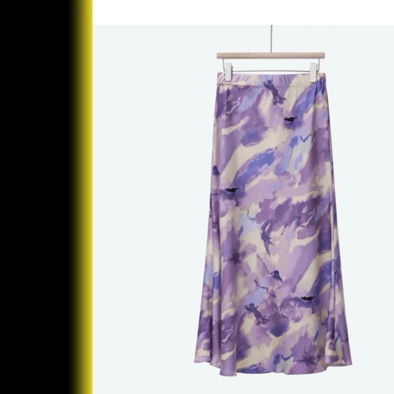 【不紫浪漫】时尚晕染印花垂感半身裙女2024夏季款鱼尾显瘦8830