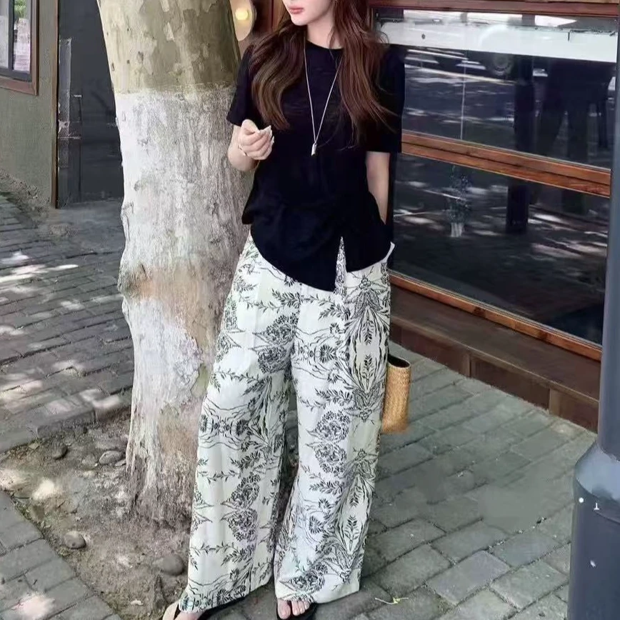 【锦衣服饰】F 863韩系侧扭结圆领衫阔腿裤套装