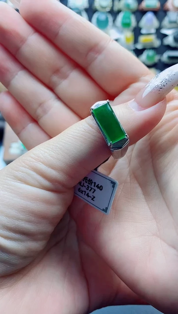 银S925镶嵌戒指翡翠炮*天然翡翠A货男戒