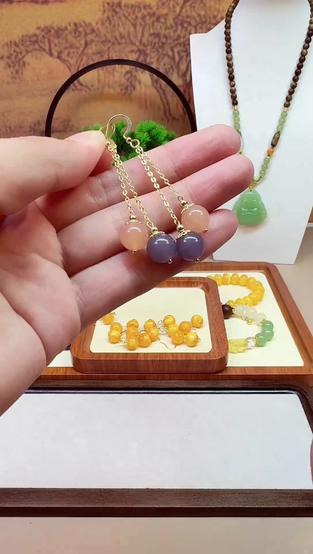 和田玉14K金镶嵌耳饰E74