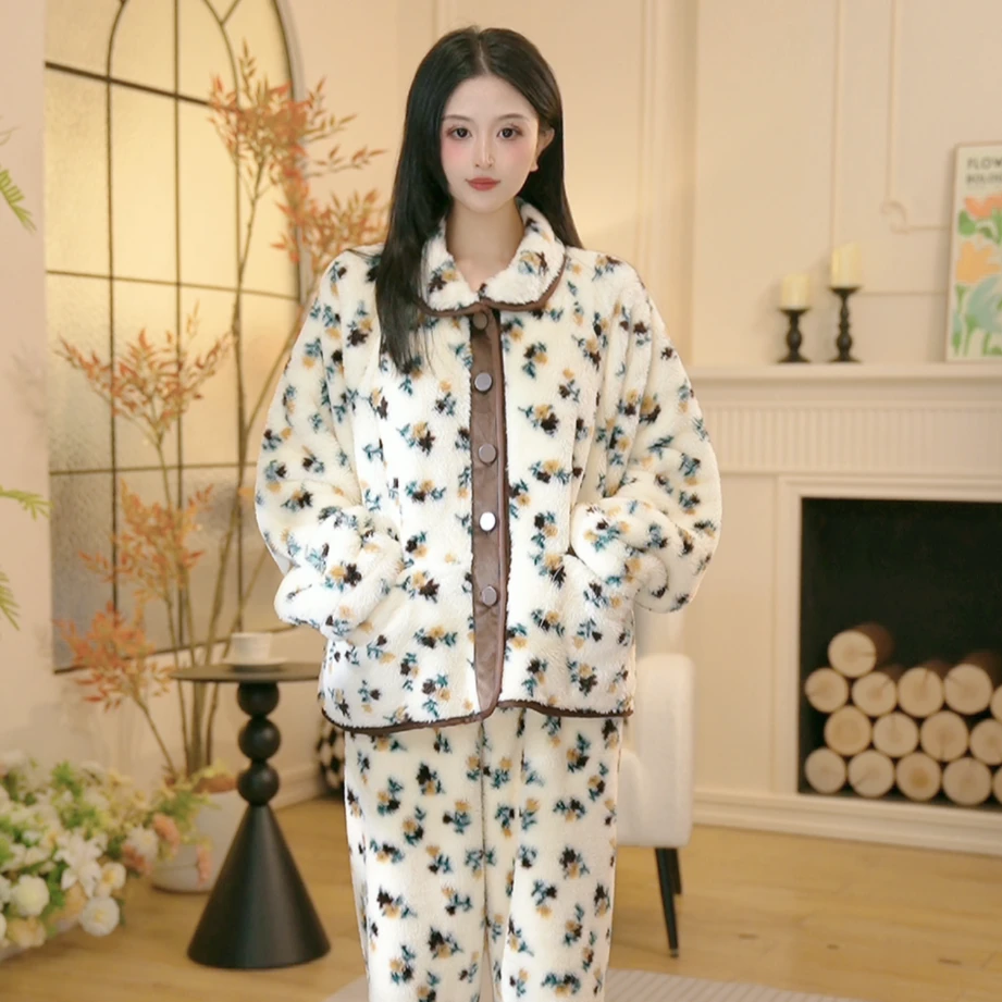 【碎花暖绒绒】P冬季新款家居服加绒加厚保暖舒适睡衣