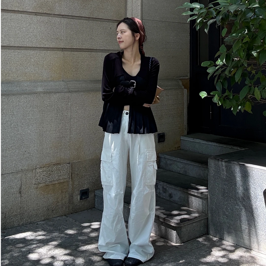 BONBOM 设计师品牌25春夏新品皮带扣针织开衫时尚长袖拼接短款女