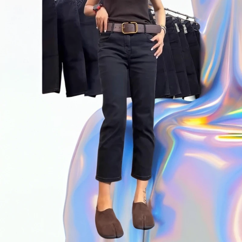 八分裤小个子七分显瘦直筒烟管黑色修身牛仔裤女夏季九分春秋高腰