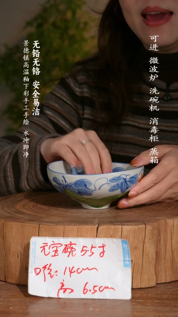 碗陶瓷景德镇高温瓷釉下彩手绘陶瓷