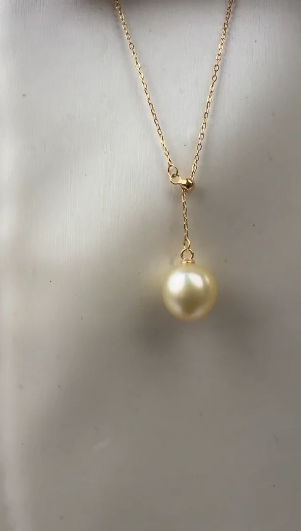 银S925镶嵌套链海水珍珠11-12mm水滴金珠Y字链