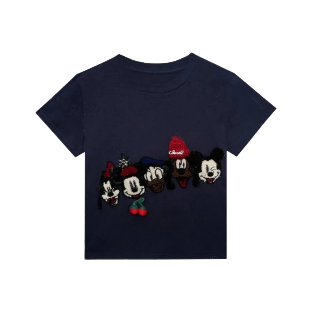 【樱桃米奇】2025春夏新款圆领甜酷猫咪卡通时尚轻奢百搭短袖T恤女