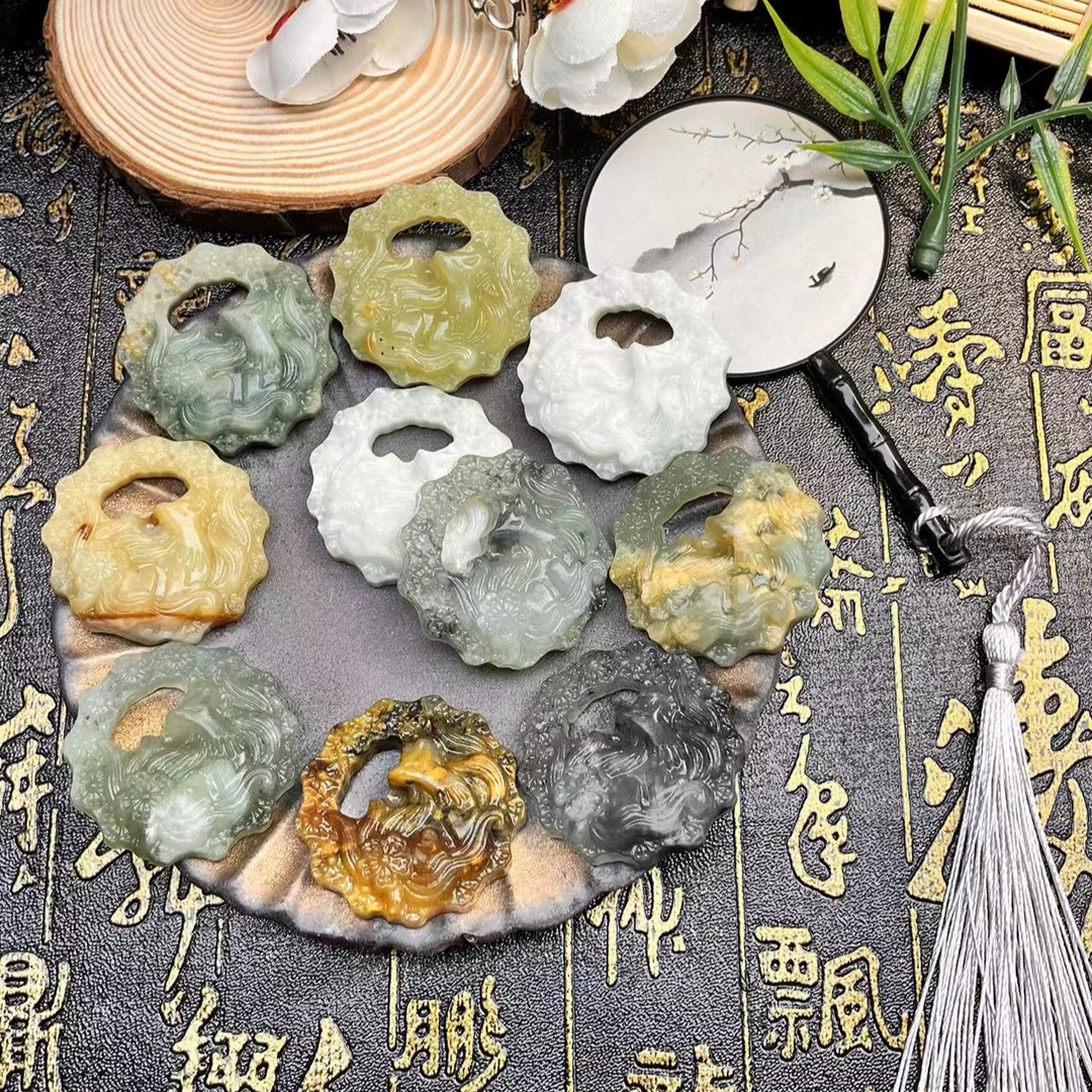 天然岫玉凤九吊坠（多样性发货可许愿）