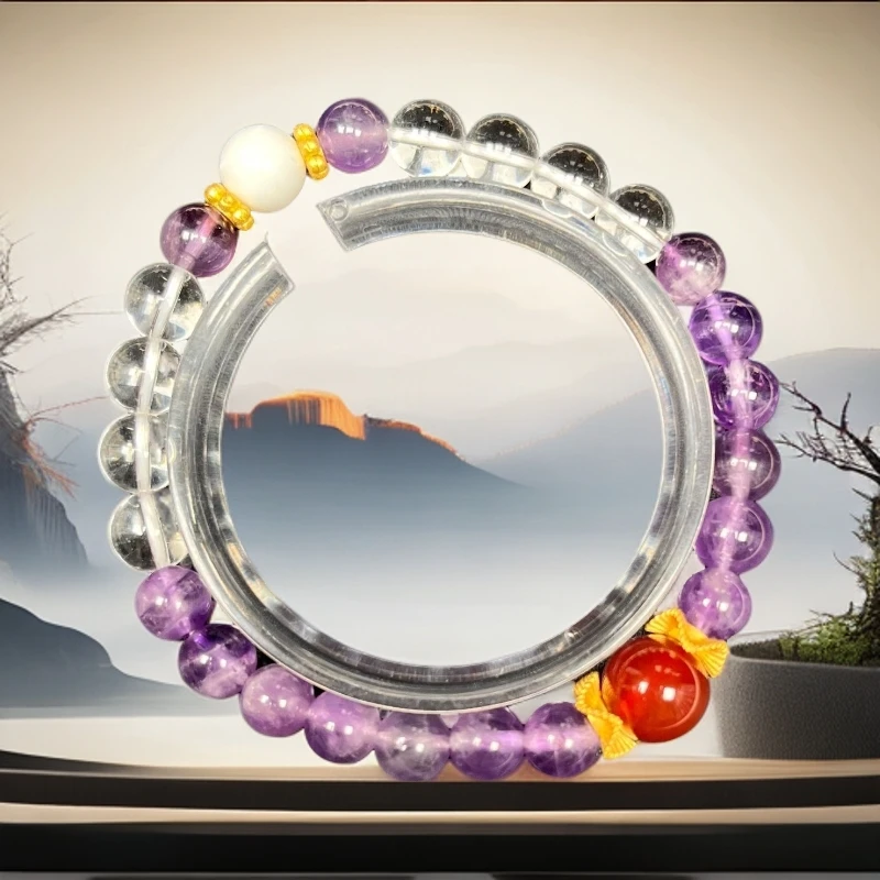 紫水晶白水晶设计款手串 默认微瑕--无盒--203