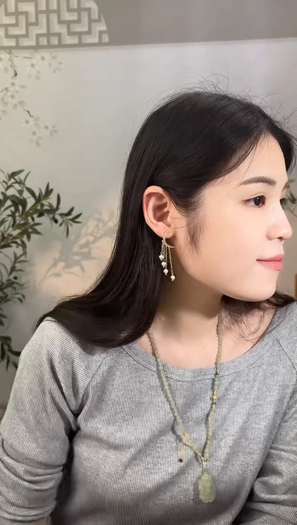 银S925镶嵌耳饰淡水珍珠月萦梦耳环