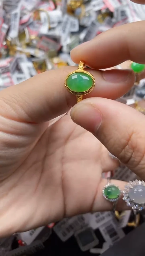 翡翠戒指银S925镶嵌6666---4