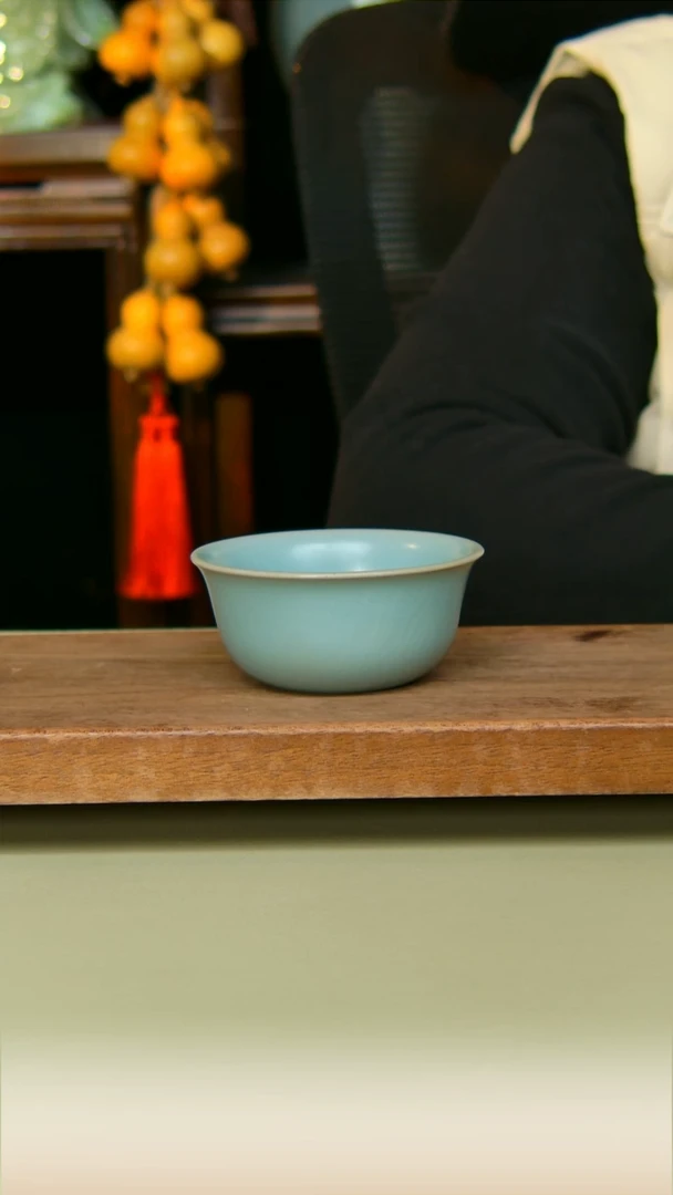 汝瓷仿古鸡缸杯全手工原矿天青一级品
