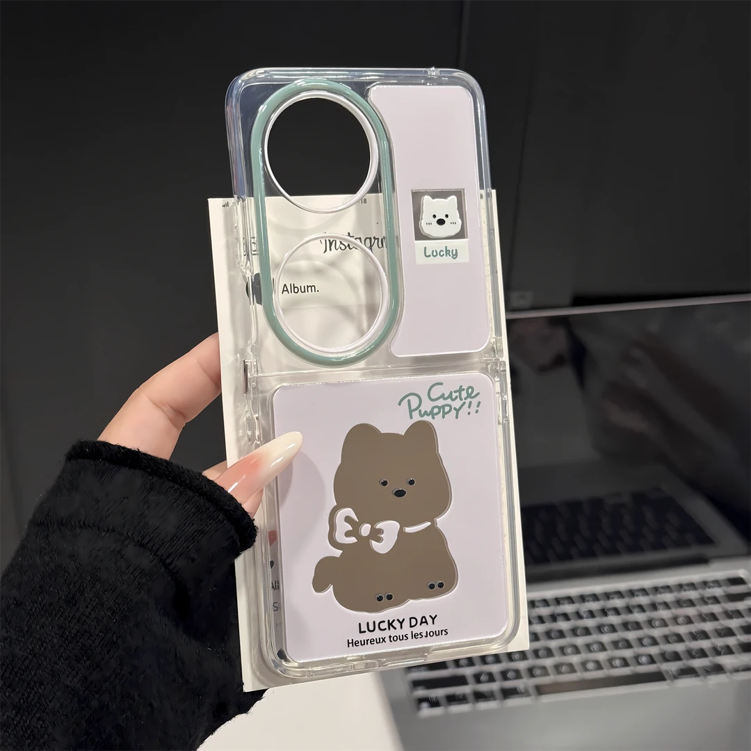 （华为pocket2系列）折叠镜面适用华为p50/pocket2手机壳女镂空小狗