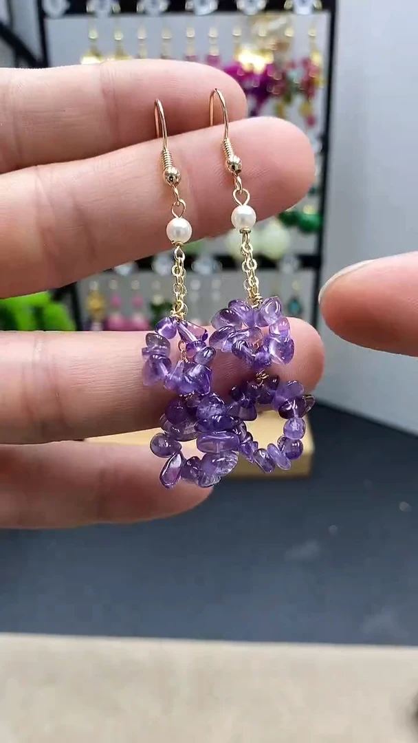 【闪购商品】紫晶耳饰银S925镀金镶嵌随型碎石00