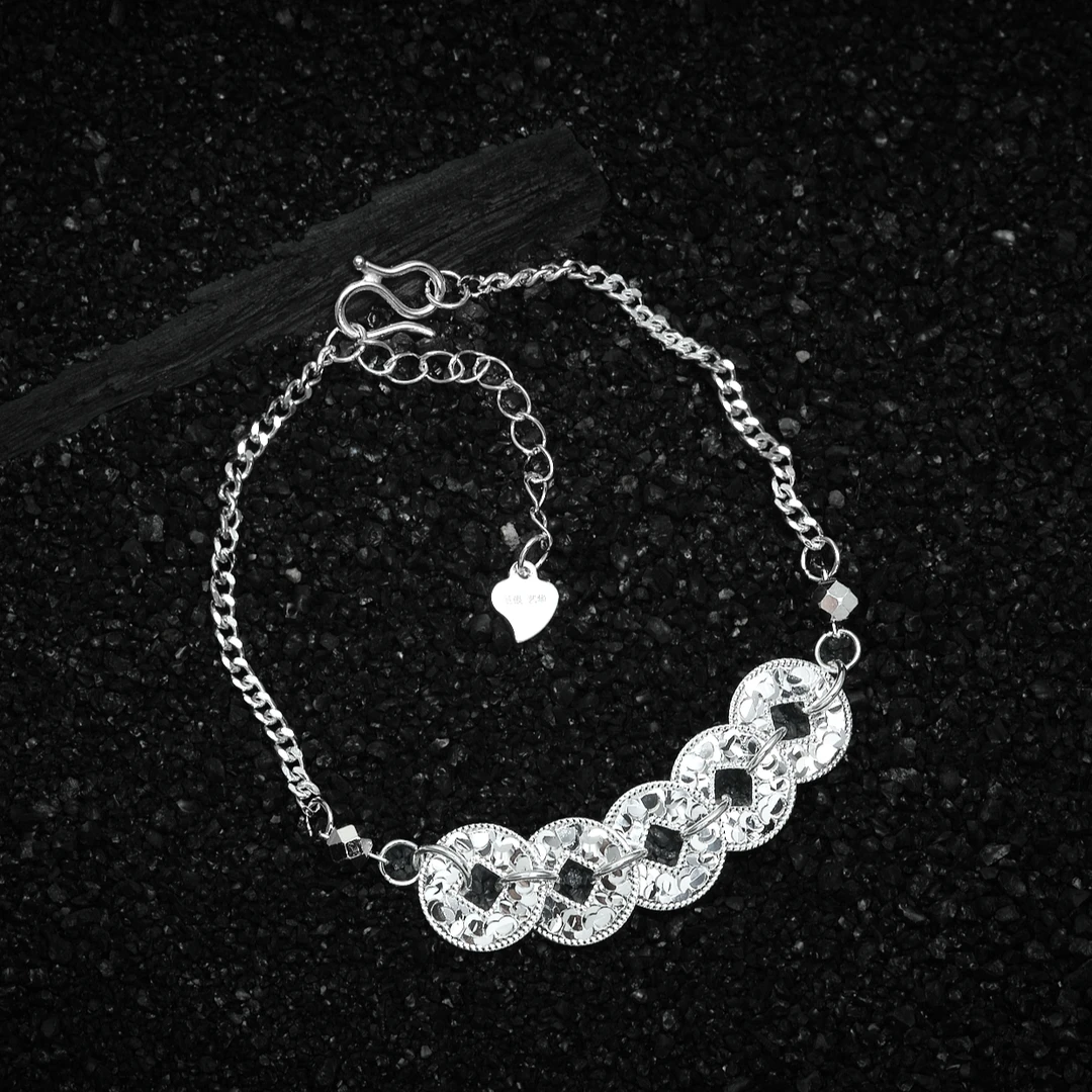 足银手链 足银990新款五帝钱手链 经典时尚 手围可调 (SL9783)