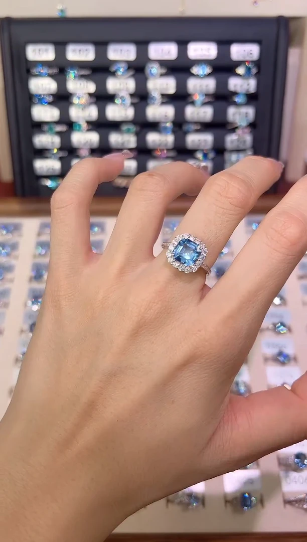 海蓝宝石戒指银S925镶嵌0000