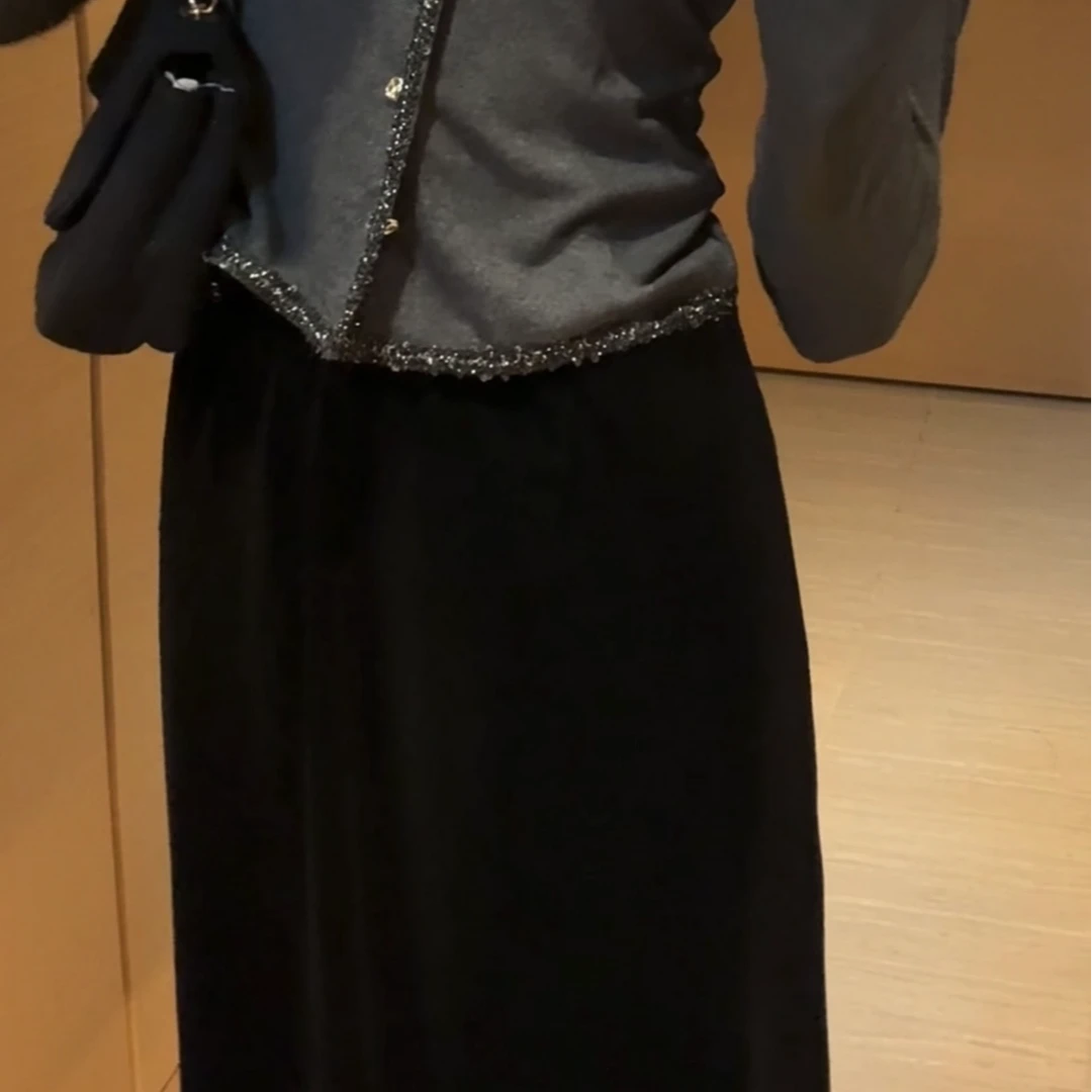 【夏天家】6699款秋冬气质丝绒半身裙女时尚高腰显瘦半身长裙