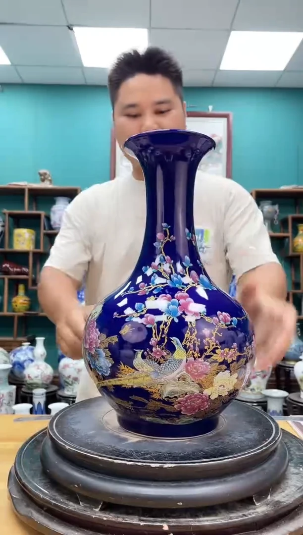 摆件祭蓝赏瓶陶瓷摆件