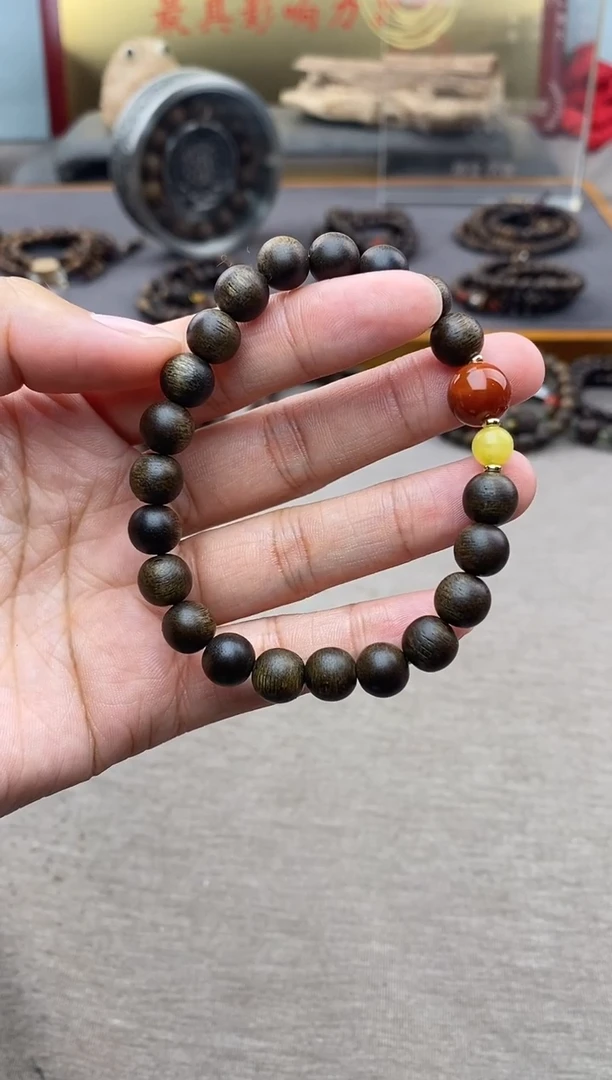【闪购商品】沉香手串越南顺化玉化紫棋楠08 沉水单圈+配饰