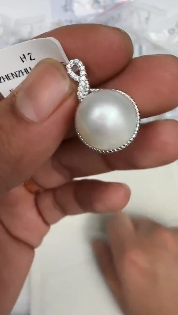 颈饰银S925镶嵌海水珍珠吊坠