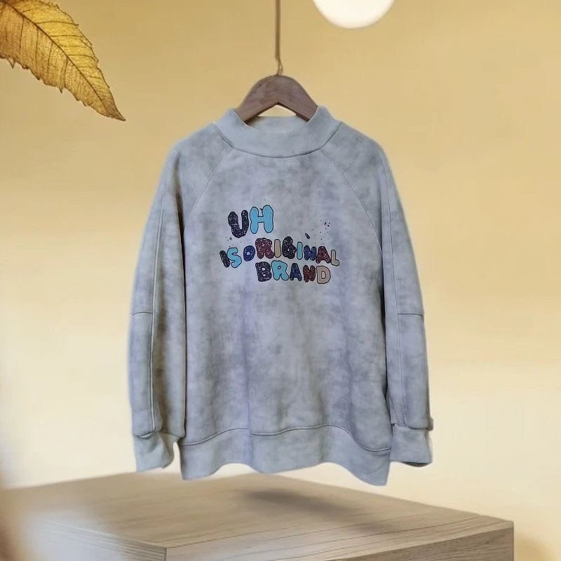 《昊妈家》宽松百搭时尚连帽加厚印卡通花女童韩版 秋冬卫衣61607