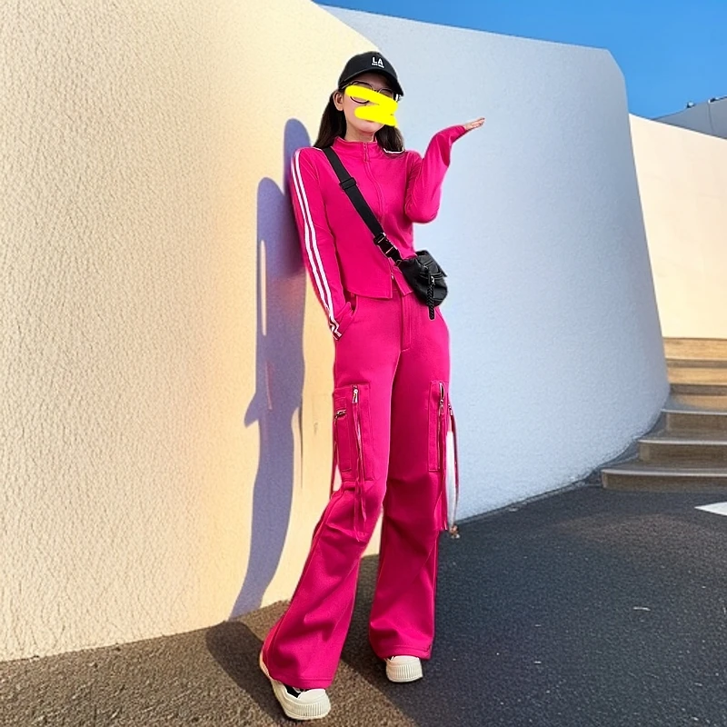 休闲运动工装裤套装女嘻哈裤秋季炸街百搭ins长袖韩版舞蹈两件套