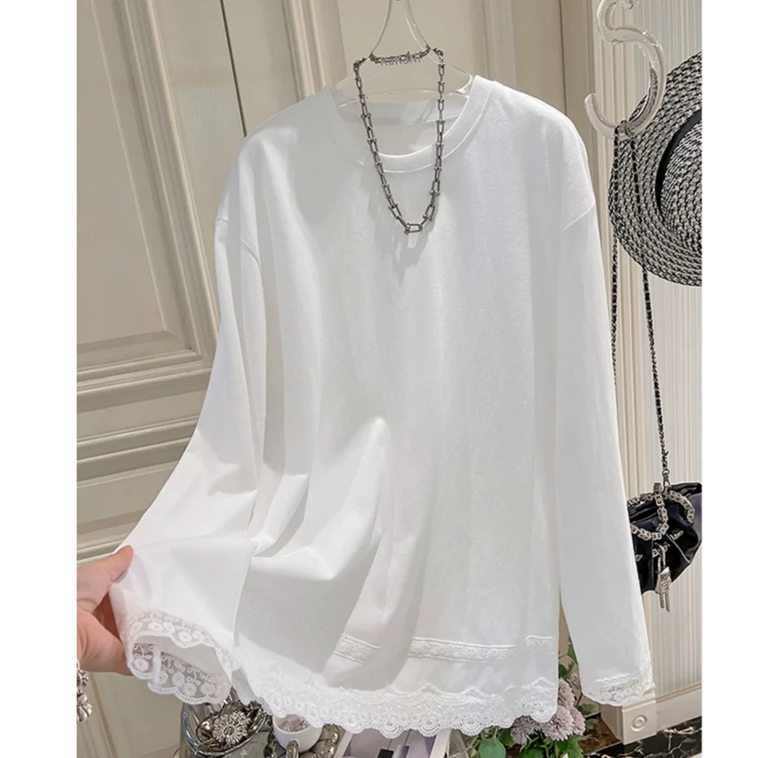 【柏卉服饰】下摆两层蕾丝边T