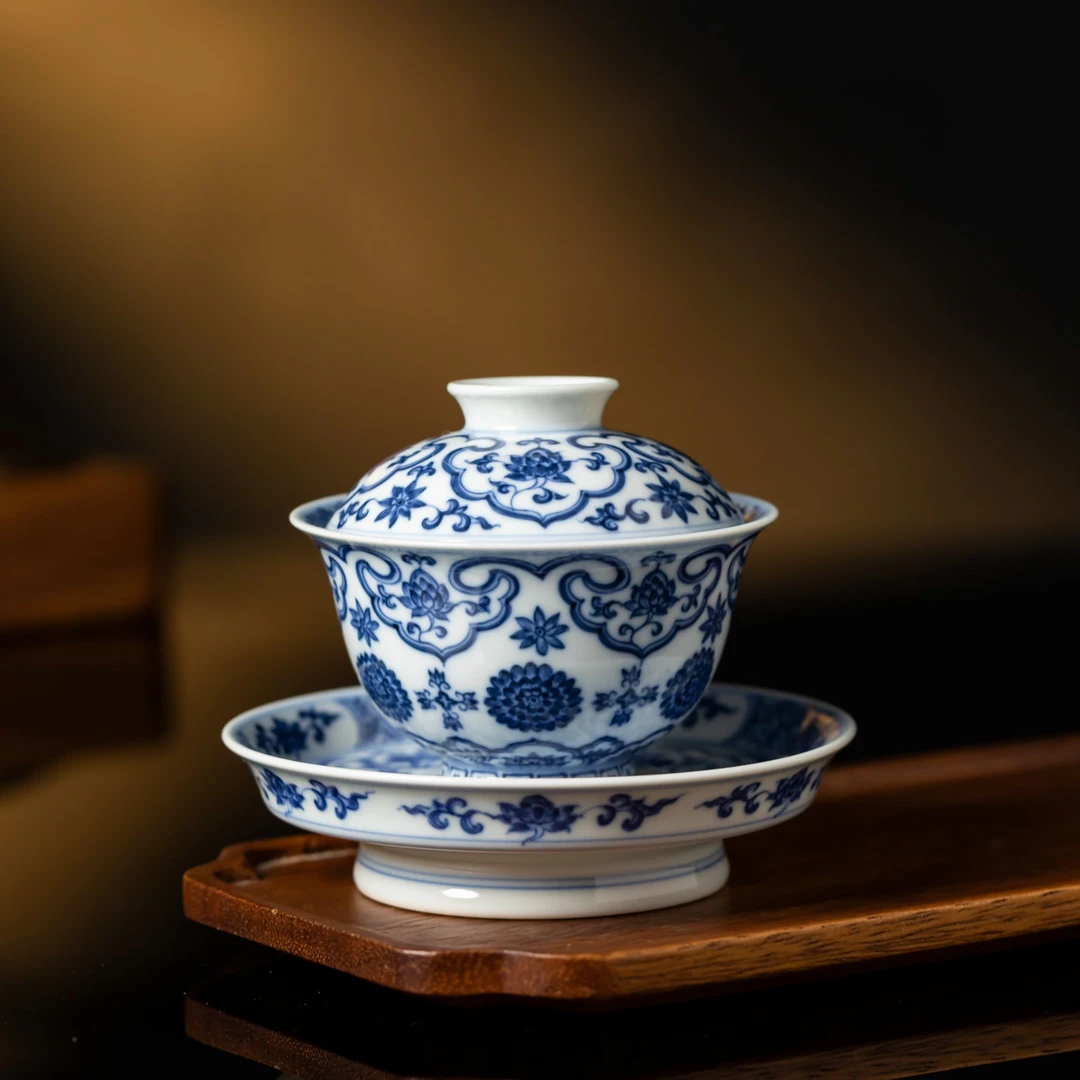 【瑶瑶甄选】 望月怀古缠枝如意三才盖碗手WYHG0147景德镇陶瓷茶器