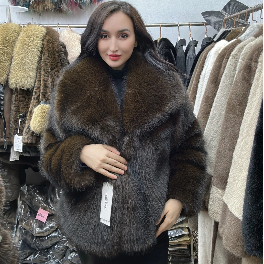 人造皮草 短款大翻领环保皮草