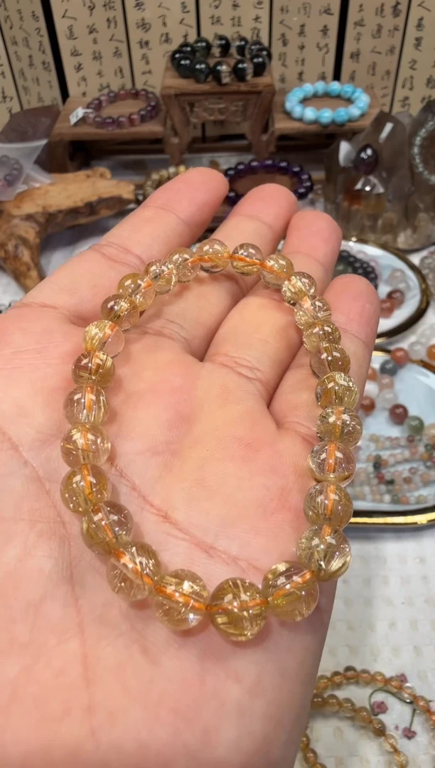 未镶嵌手串水晶阿*子SJ-116金发晶钛金 天然水晶 默认微瑕