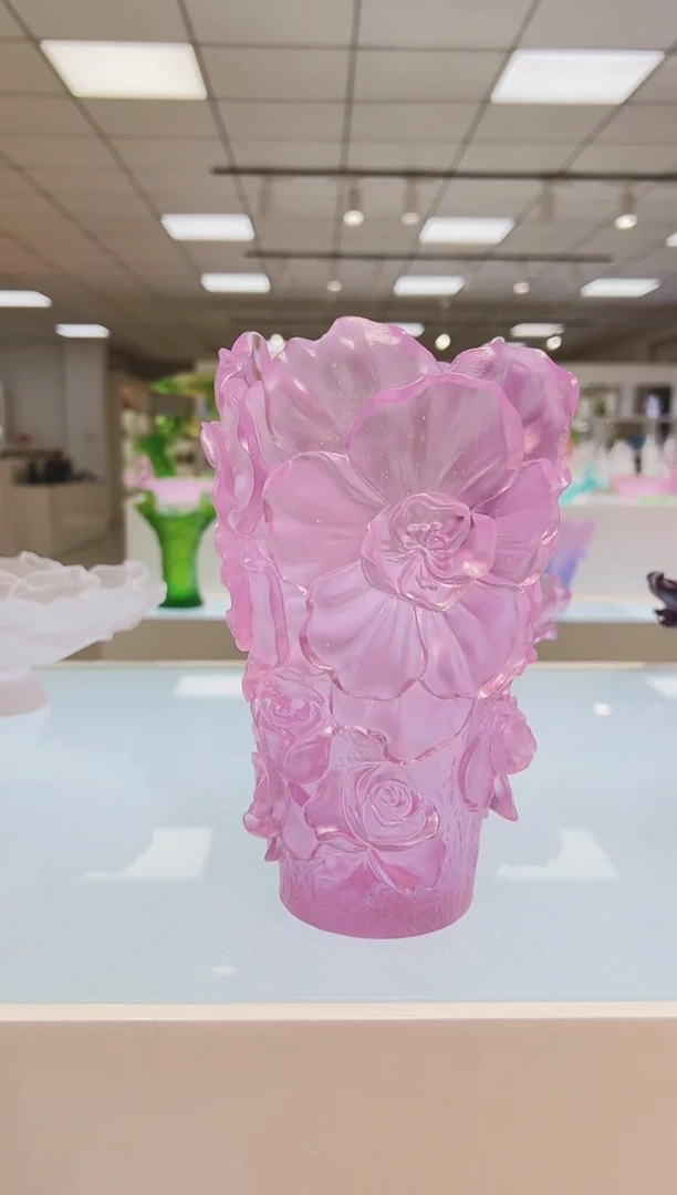 手工艺品琉璃古法琉璃山茶花花瓶