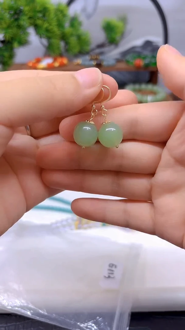 和田玉14K金镶嵌耳饰E113