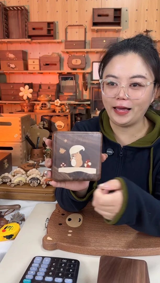 木北美黑胡桃单层龙猫首饰盒