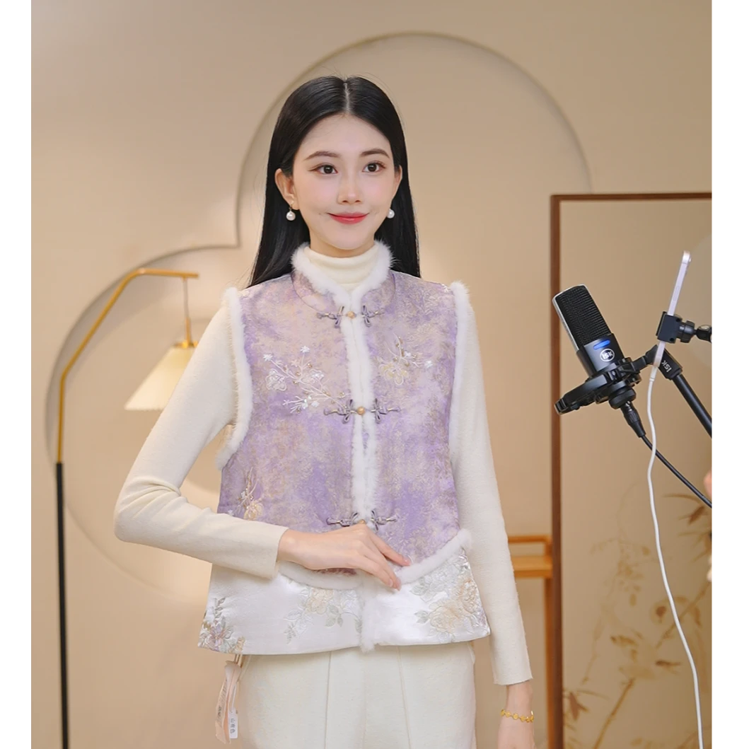 山有色原创提花加厚秋冬保暖植物花卉冬款毛设计师马甲7351