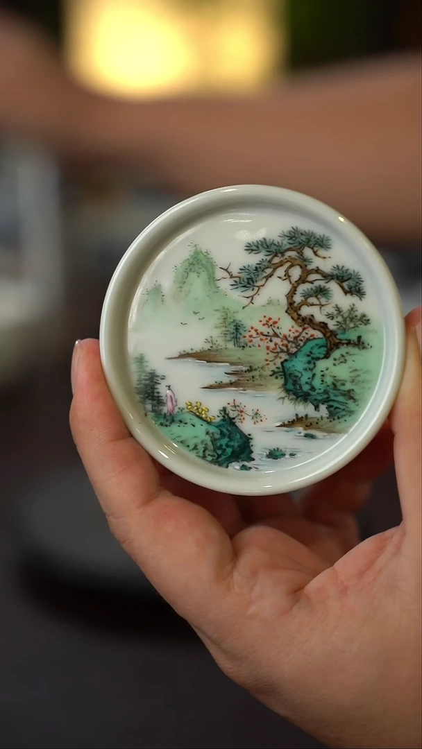 王钢全手工手绘山水盖置