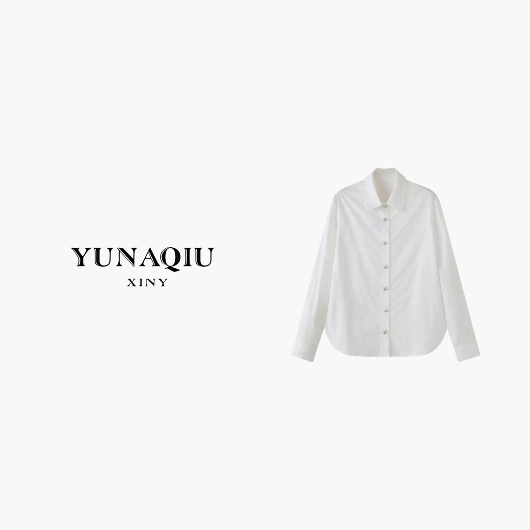 YUNAQIU 珍珠刺绣休闲翻领衬衫-9018