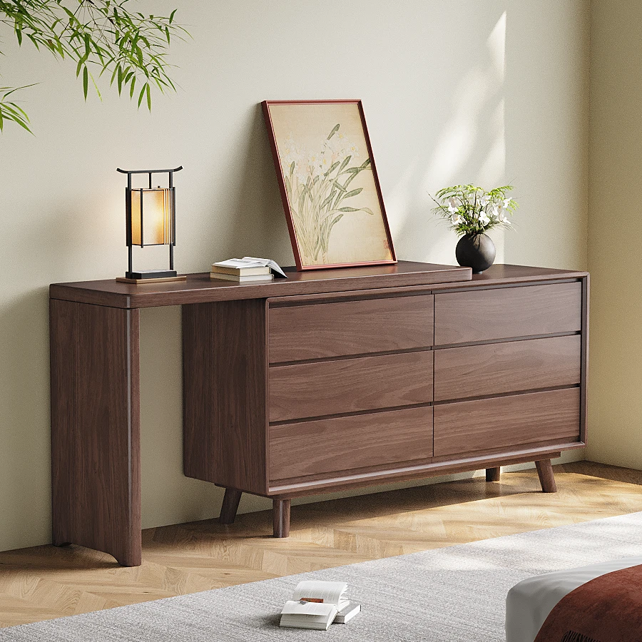 实木六斗柜南美黑胡桃伸缩化妆桌书一体简约风卧室储物收纳柜