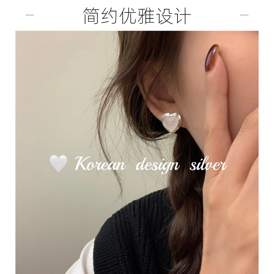 lulu轻奢S925纯银爱心耳钉重工韩版宽版ins风气质耳环简约大气