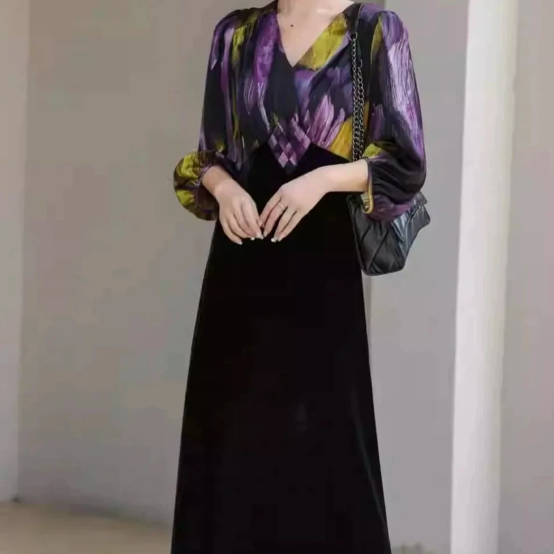 F130复古气质显瘦长款休闲风百搭裙子连衣裙长裙