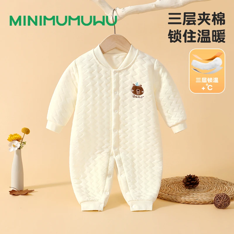 新生婴儿加厚连体衣秋冬款宝宝保暖棉衣爬服夹棉男女打底衣服冬季