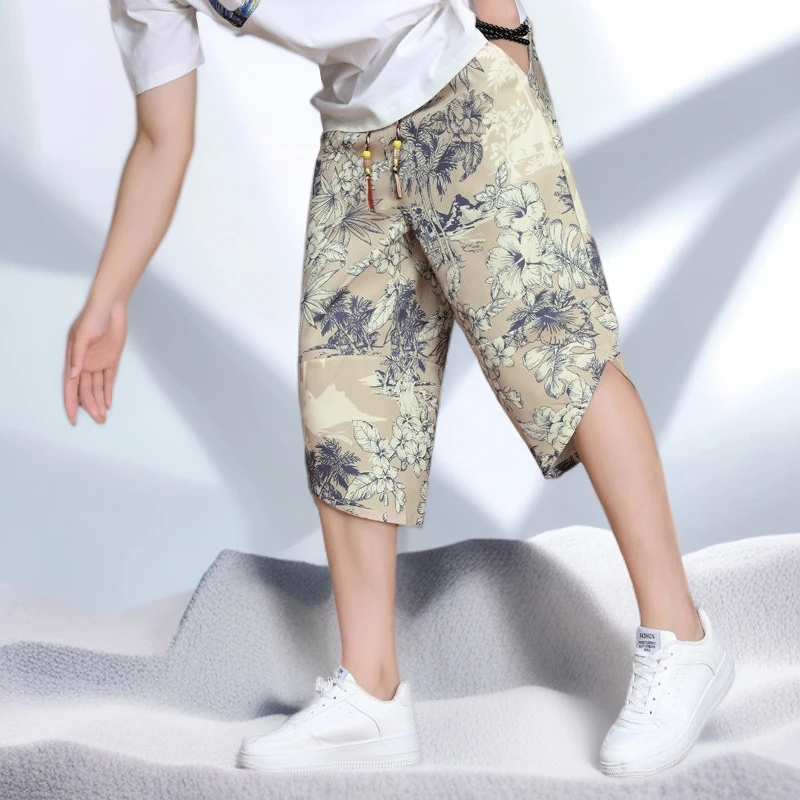 男短裤夏季薄款冰丝国潮休闲男士七分裤宽松短裤大码中国潮流裤子