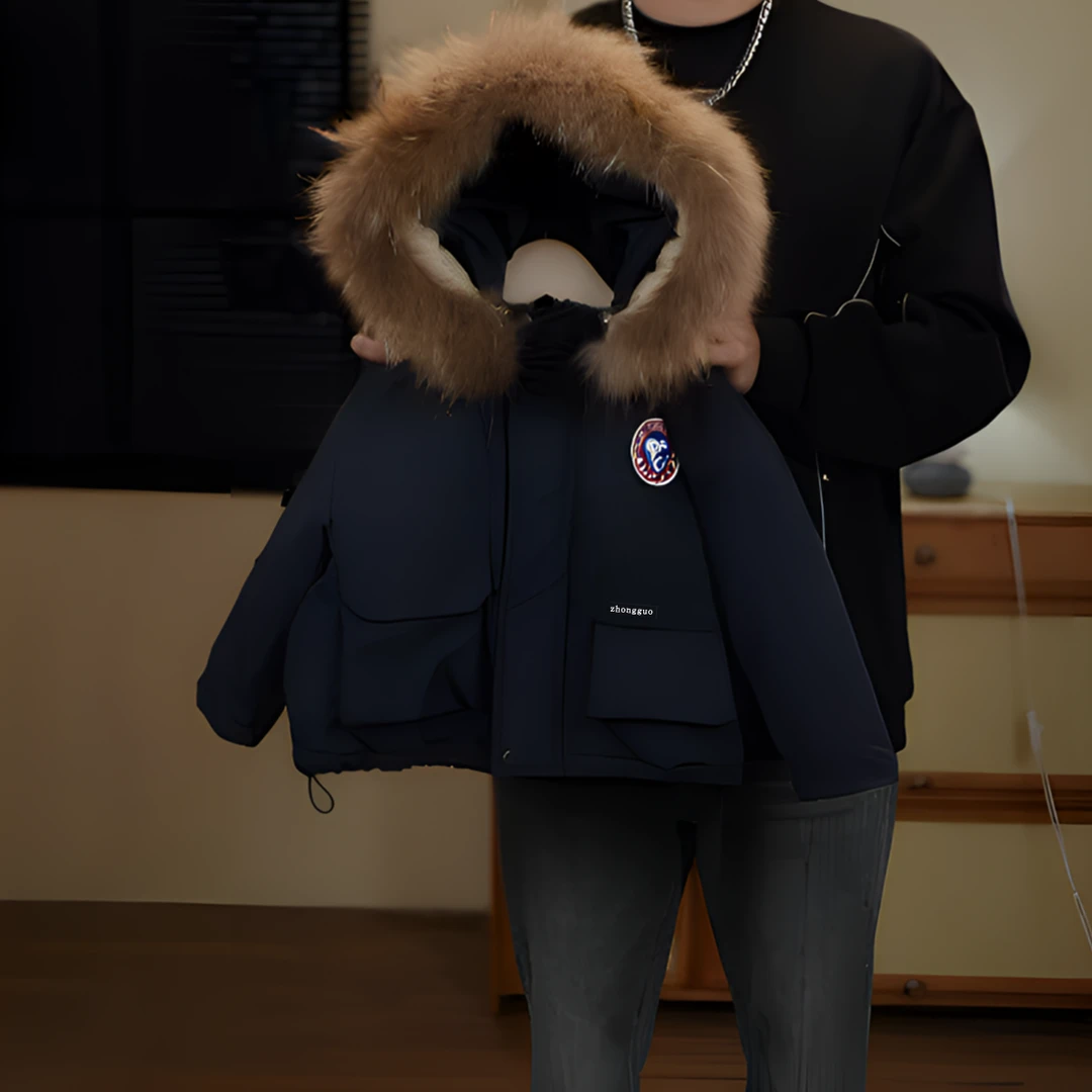 男童冬装加绒派克棉服2024新款中小童加厚外套大毛领冬季连帽棉衣