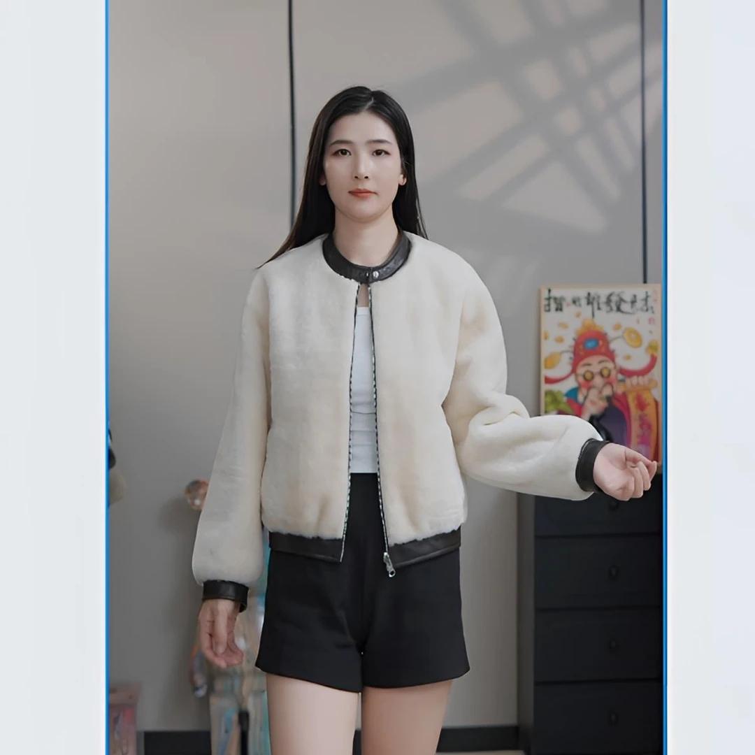 25年新款双面穿美利奴羊毛皮毛一体外套女82507