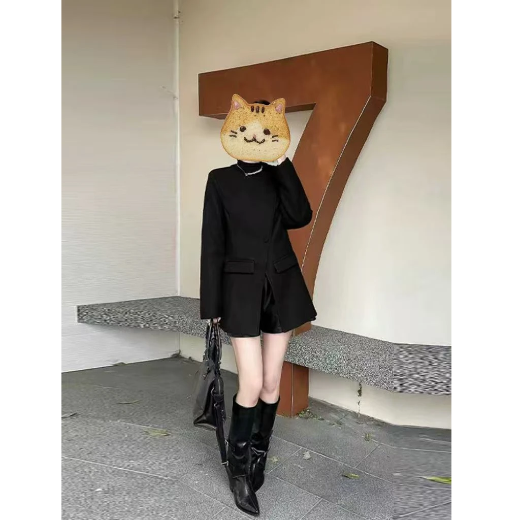 2586女圆领斜襟加棉外套胖妹妹秋冬款气质设计感欧货百搭上衣NJ