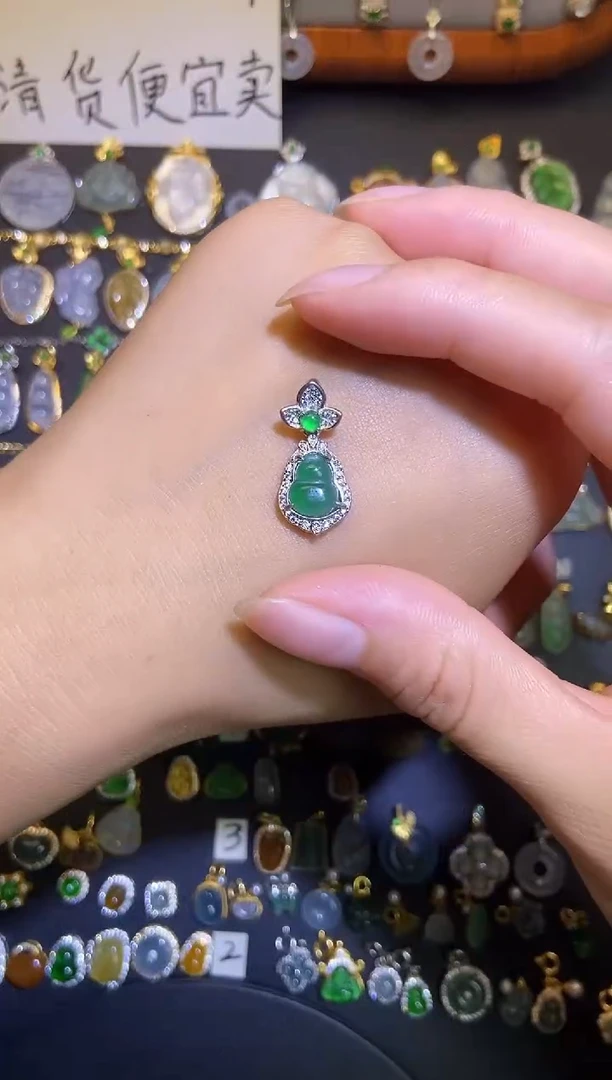 翡翠银S925镶嵌吊坠(不含链)天然a货翡翠