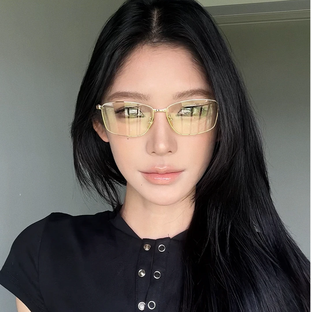 复古金属银丝方框眼镜架女时尚清冷高智感素颜平光镜男可配近视