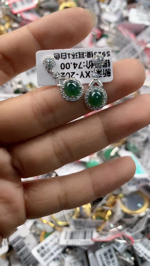 银S925镶嵌戒指翡翠666---2